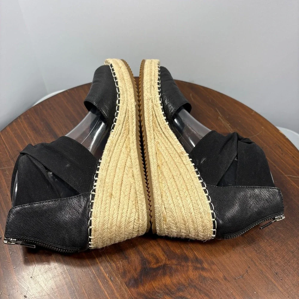 Eileen Fisher Wiley Leather‎ Espadrille Wedge Sandals Womens 10 Black Platform